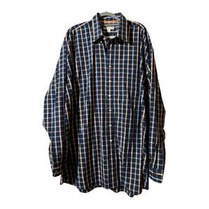 Cutter & Buck Men's Plaid Button-Up Shirt Blue Long Sleeve 2XT Career Workwear